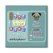 Pug Dog Bowling Tiki Night Refrigerator Magnets