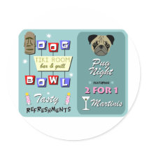 Pug Dog Bowling Tiki Night Sticker
