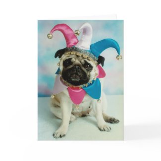 Pug Dog Jester Clown card