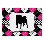 Pug Dog Punk Rock Pink Argyle Greeting Card