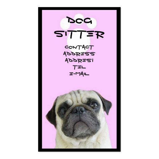 Pug Dog sitter business card (front side)