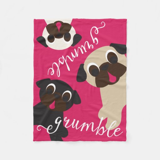 Pug Grumble Fleece Throw Blanket | Zazzle