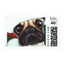 Pug in a Santa Hat - Medium Christmas Postage postage by LisaMarieArt Pug in a Santa Hat - Medium Christmas Postage postage