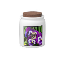 Pug in pansies candy dishes