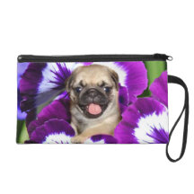 Pug in Pansies Wristlet Clutches