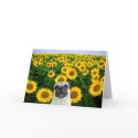 Pug in sunflowers greeting card