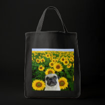 Pug in sunflowers tote bag bags