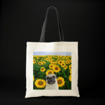 Pug in sunflowers tote bag bags