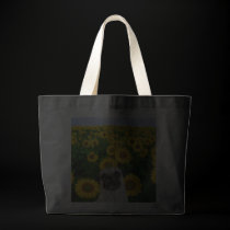 Pug in sunflowers tote bag bags
