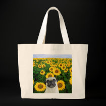 Pug in sunflowers tote bag bags