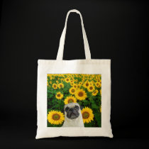 Pug in sunflowers tote bag bags