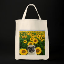 Pug in sunflowers tote bag bags