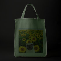Pug in sunflowers tote bag bags