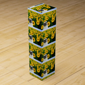 Pug in sunflowers wine boxes