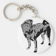 Pug Jack mono chrome Keychain
