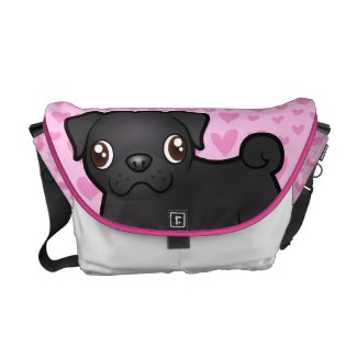 Black Pug Pink Love Hearts Messenger Bag Black Pug Pink Love Hearts Messenger Bag