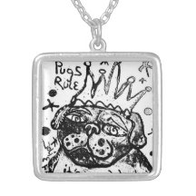 Pug Necklace  Black & White Queen Pug