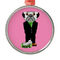 Pug Nope Silver-Colored Round Ornament