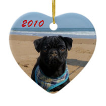 Pug on the Beach Heart Ornament