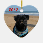Pug on the Beach Heart Ornament