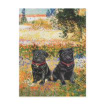 Pug Pair (black) - Garden (VG) postcards