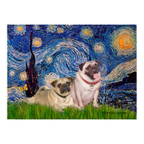 Pug Pair (fawn) - Starry Night posters by masterpiecedogs Pug Pair (fawn) - Starry Night posters