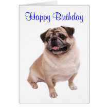 Pug Puppy Dog  Happy Birthday Card - Verse inside