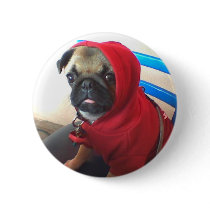 Pug Puppy Hoodie Round Pin, Button by laserone Pug Puppy Hoodie Round Pin, Button