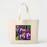 Pug puppy in pansies bag