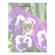 Pug puppy in pansies customized letterhead