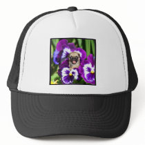 Pug puppy in pansies trucker hat