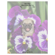 Pug puppy in pansies customized letterhead