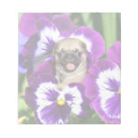 Pug puppy in pansies memo note pads
