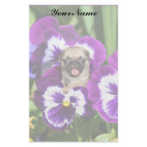 Pug puppy in pansies stationery design