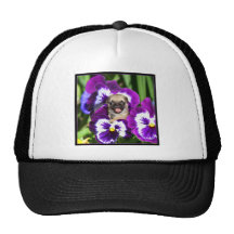 Pug puppy in pansies trucker hat