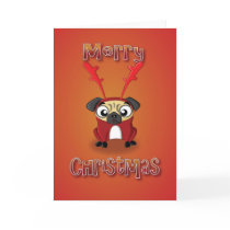 pug - reindeer costume - merry christmas cards by bluemooncartoons pug - reindeer costume - merry christmas cards