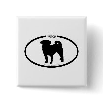Pug Silhouette Black Button