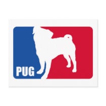 Pug Silhouette Red White and Blue Postcard