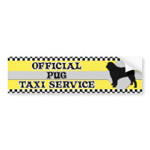 Pug Taxi Service Bumper Sticker bumper stickers by MenagerieMayhem Pug Taxi Service Bumper Sticker bumper stickers