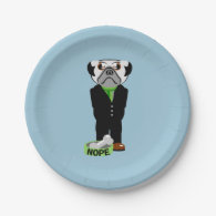 Pug Wearing a Suit Nope 7 Inch Paper Plate