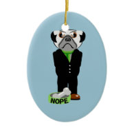Pug Wearing a Suit Nope Ceramic Oval Ornament