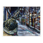 Pug winter scene post cards