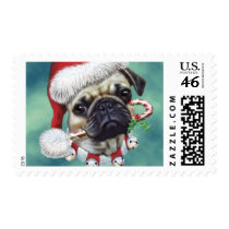 Puggy Christmas Postage Stamp