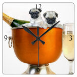 Pugs and champagne dog square clock