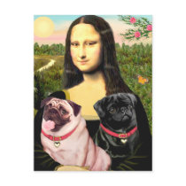 Pugs (Fawn + Blk) - Mona Lisa postcards by masterpiecedogs Pugs (Fawn + Blk) - Mona Lisa postcards