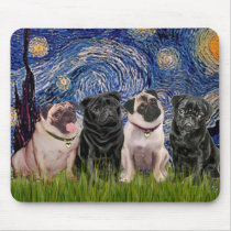 Pugs (Four,2B,2F) - Starry Night - Customized mousepads by masterpiecedogs Pugs (Four,2B,2F) - Starry Night - Customized mousepads