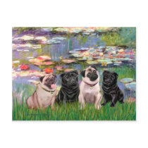 Pugs (Four) - Lilies2 postcards by masterpiecedogs Pugs (Four) - Lilies2 postcards