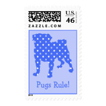Pugs Rule! Blue Dots Pug Postage Stamps by PugsNPals Pugs Rule! Blue Dots Pug Postage Stamps
