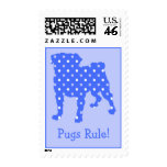 Pugs Rule! Blue Dots Pug Postage Stamps
