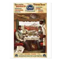 Pullman dining car on train 1894 postcards